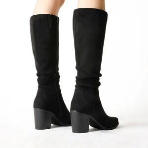 Dream Paris Women Size‎ 9 Black Suede Block Heel Thigh High Riding Boots